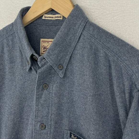 WOOLRICH Shirt Men L Sportsman Chamois Flannel Button Up Cotton Gray Blue VTG - Picture 1 of 13
